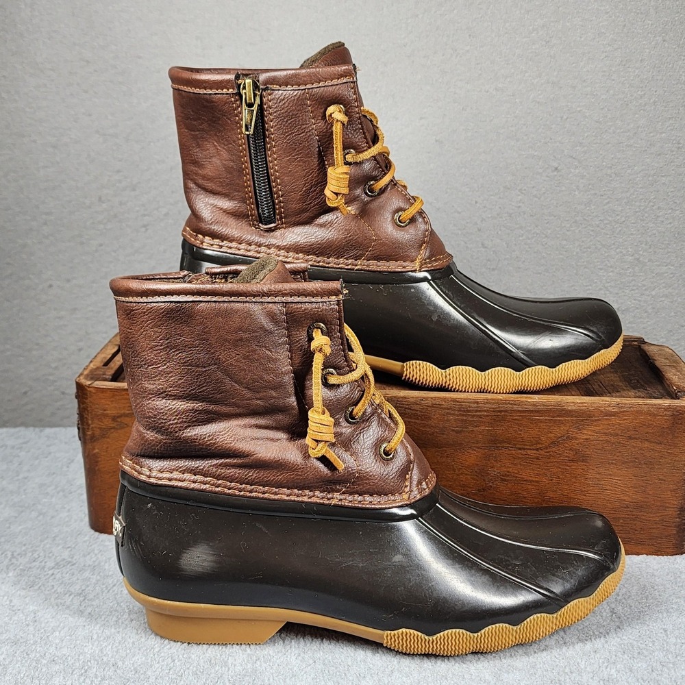 Sperry Saltwater Duck Boots‎ Womens 7.5 to 8 Girls 6 Brown Waterproof Rain Shoes